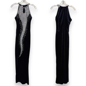 Velvet Formal Gown Dress Sequin Beaded Blue Special Occasion Cheongsam Small